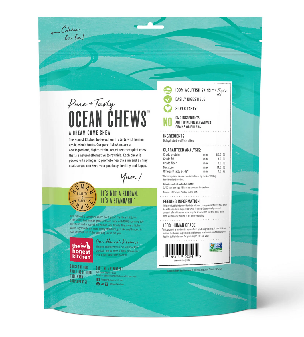 Dog Ocean Chews Wolffish Skins