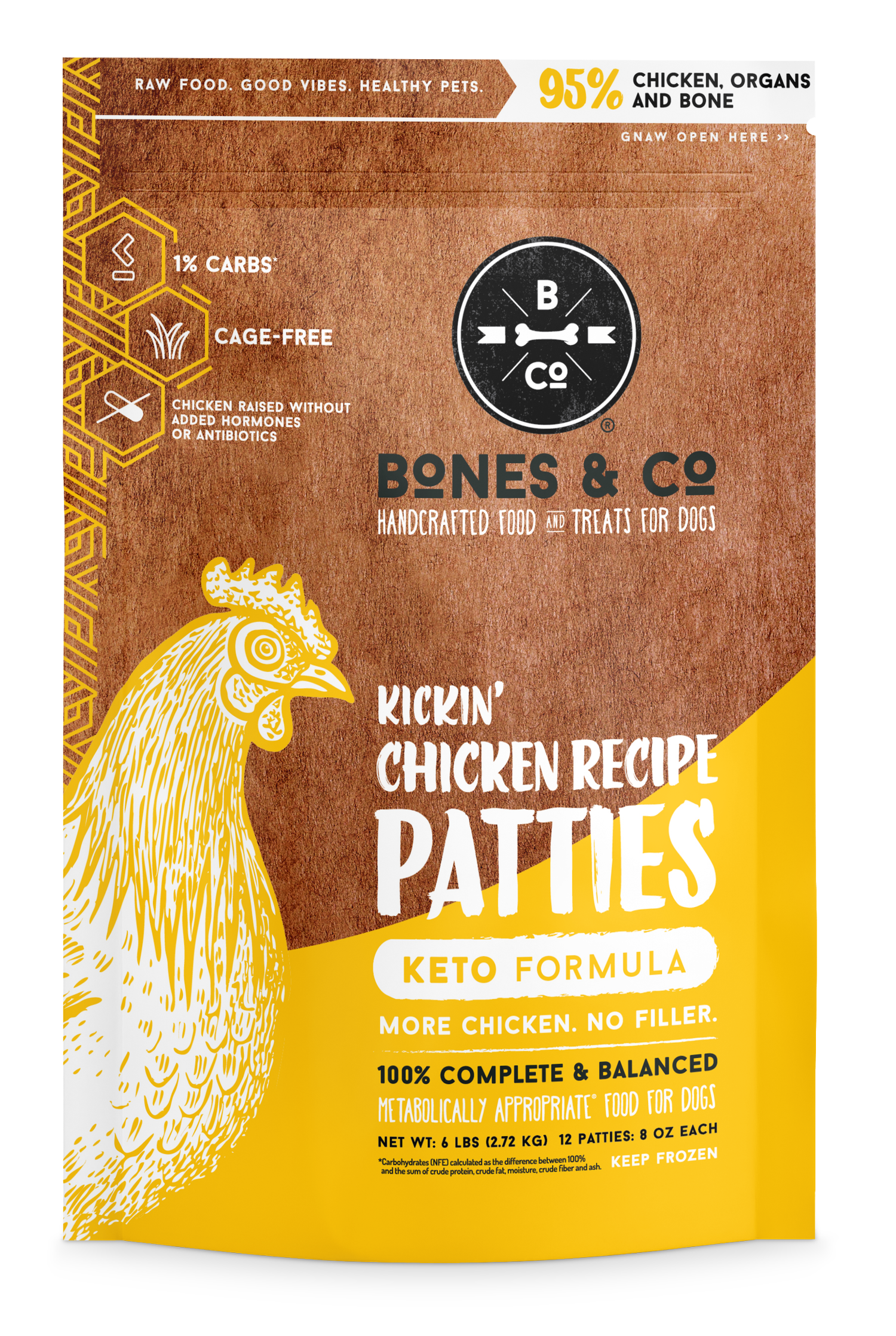 Bones & Co. Kickin Chicken Frozen Patties Dog Food